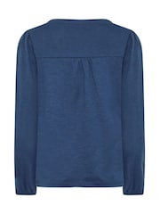 M&Co Blue Half Placket Cotton Long Sleeve Top - Image 6 of 6