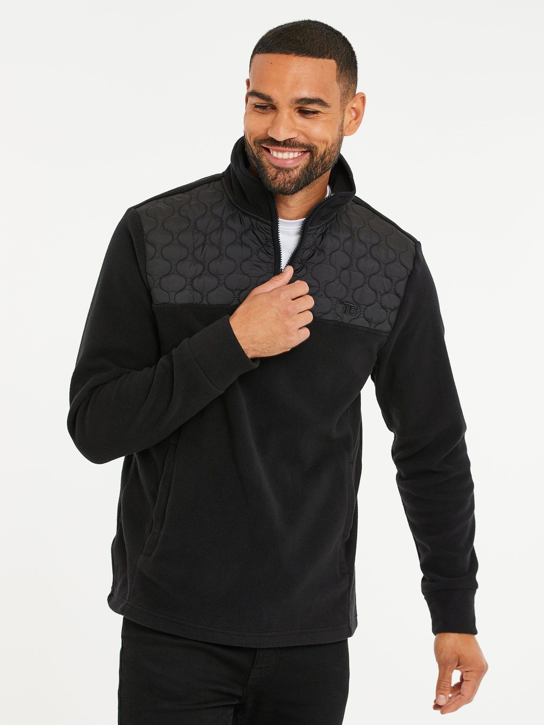 Threadbare Men's Black Onion Quilted Quarter Zip Fleece In | Size: Small - Image 2
