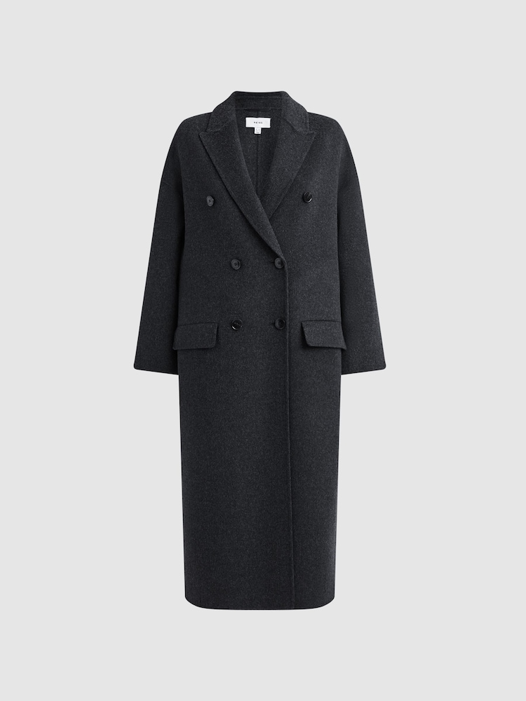 Reiss Charcoal Layah Relaxed Wool Blend Double Breasted Coat - Image 2 of 7