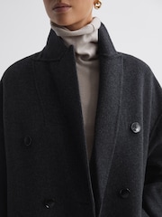 Reiss Charcoal Layah Relaxed Wool Blend Double Breasted Coat - Image 4 of 7