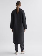 Reiss Charcoal Layah Relaxed Wool Blend Double Breasted Coat - Image 6 of 7