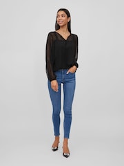 VILA Black Dobby And Lace Detail Blouse - Image 3 of 7