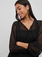 VILA Black Dobby And Lace Detail Blouse - Image 5 of 7