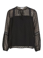VILA Black Dobby And Lace Detail Blouse - Image 6 of 7