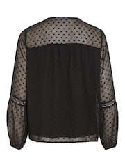 VILA Black Dobby And Lace Detail Blouse - Image 7 of 7