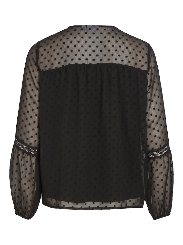 VILA Black Dobby And Lace Detail Blouse - Image 7 of 7