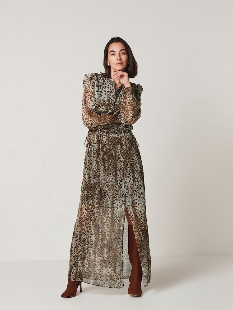 Animal Print Long Sleeve Chiffon Maxi Dress - Image 1 of 6
