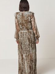 Animal Print Long Sleeve Chiffon Maxi Dress - Image 2 of 6