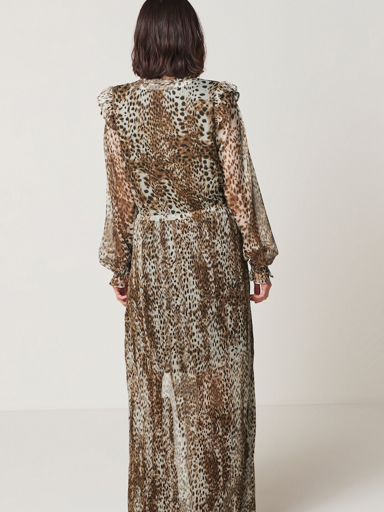Animal Print Long Sleeve Chiffon Maxi Dress - Image 2 of 6