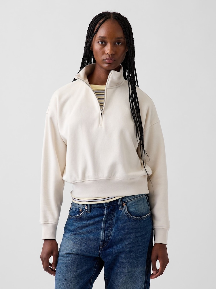 Gap Cream Vintage Soft Oversized Half-Zip Wedge Sweatshirt - Image 1 of 5 Gap Cream Vintage Soft Oversized Half-Zip Wedge Sweatshirt - Image 1 of 5