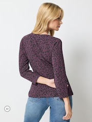M&Co Purple Animal Print Cotton Rich 3/4 Sleeve Top - Image 3 of 6