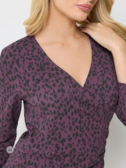 M&Co Purple Animal Print Cotton Rich 3/4 Sleeve Top - Image 4 of 6