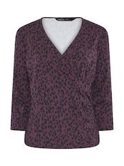 M&Co Purple Animal Print Cotton Rich 3/4 Sleeve Top - Image 5 of 6