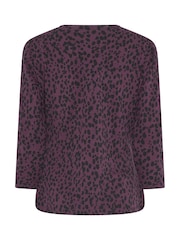 M&Co Purple Animal Print Cotton Rich 3/4 Sleeve Top - Image 6 of 6