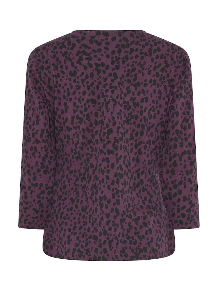 M&Co Purple Animal Print Cotton Rich 3/4 Sleeve Top - Image 6 of 6 M&Co Purple Animal Print Cotton Rich 3/4 Sleeve Top - Image 6 of 6