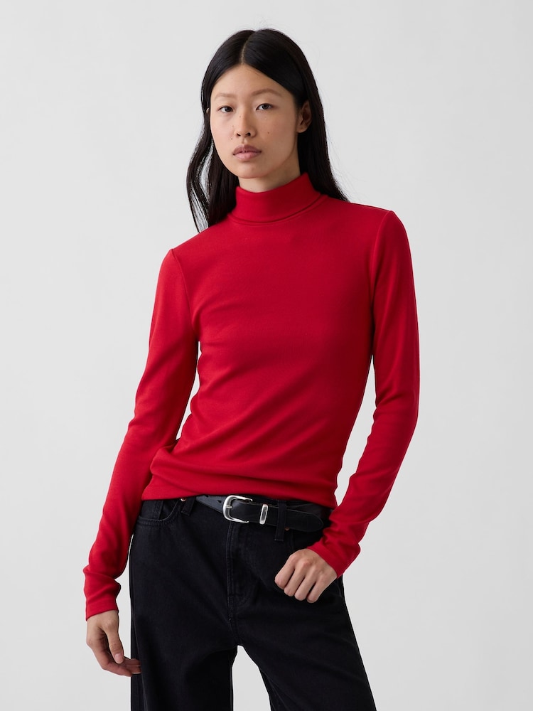 Gap Red Modern Turtle Neck Long Sleeve T-Shirt - Image 1 of 3 Gap Red Modern Turtle Neck Long Sleeve T-Shirt - Image 1 of 3