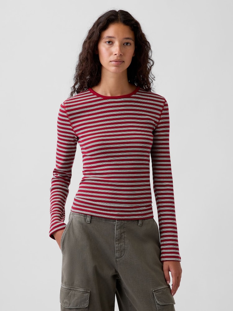 Gap Red Stripe Modern Rib Long Sleeve T-Shirt - Image 1 of 3 Gap Red Stripe Modern Rib Long Sleeve T-Shirt - Image 1 of 3