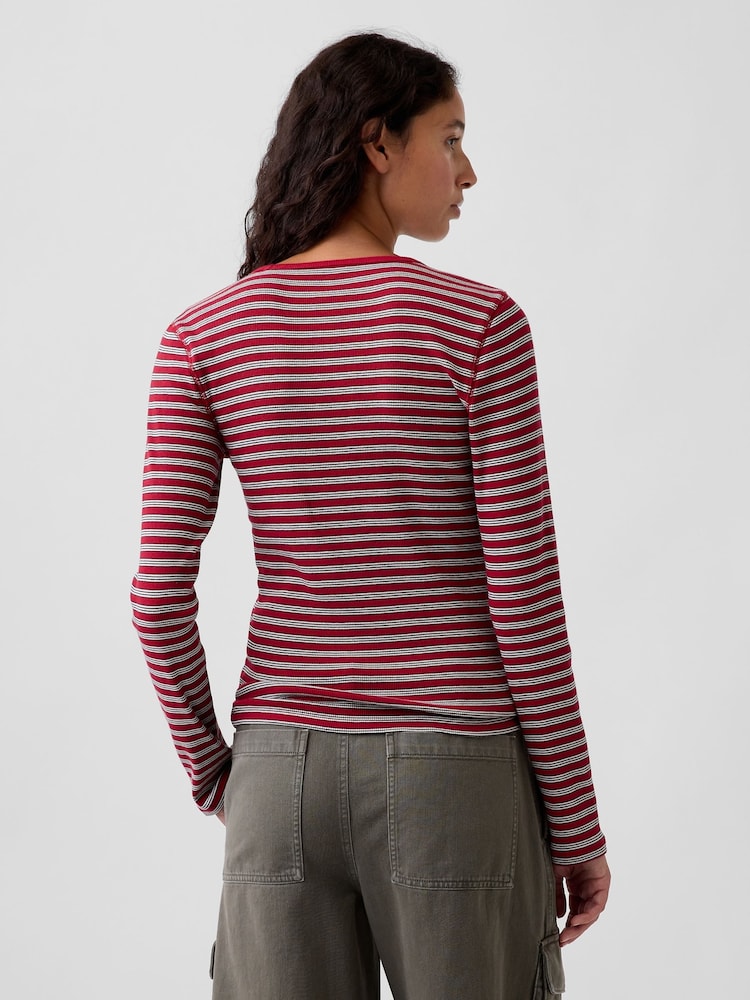 Gap Red Stripe Modern Rib Long Sleeve T-Shirt - Image 2 of 3 Gap Red Stripe Modern Rib Long Sleeve T-Shirt - Image 2 of 3