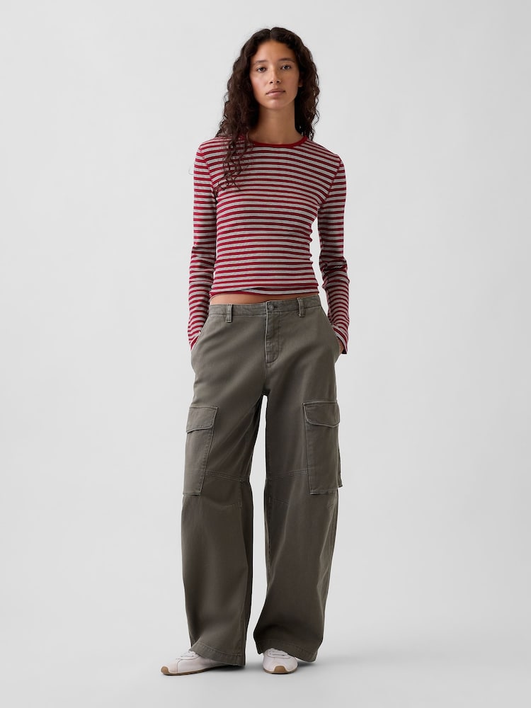 Gap Red Stripe Modern Rib Long Sleeve T-Shirt - Image 3 of 3 Gap Red Stripe Modern Rib Long Sleeve T-Shirt - Image 3 of 3