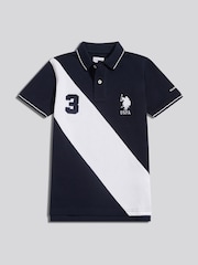 U.S. Polo Assn. Navy Blue Sash Two Colour Pique Polo Shirt - Image 1 of 4