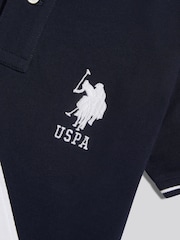 U.S. Polo Assn. Navy Blue Sash Two Colour Pique Polo Shirt - Image 3 of 4