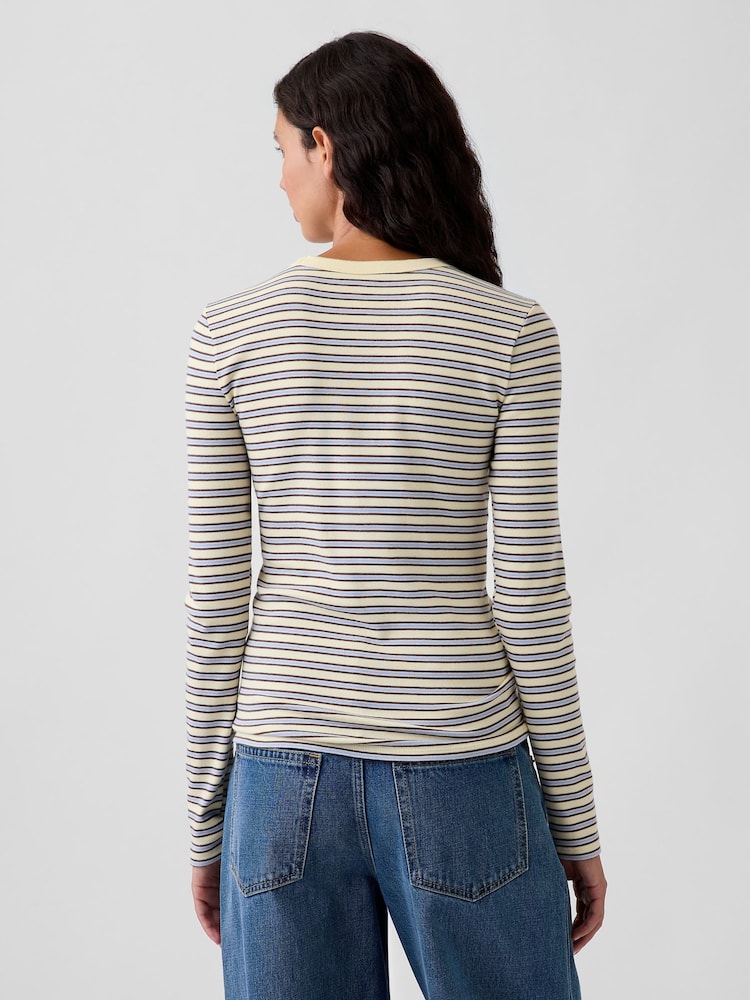 Gap Yellow & Blue Stripe Modern Long Sleeve T-Shirt - Image 2 of 4 Gap Yellow & Blue Stripe Modern Long Sleeve T-Shirt - Image 2 of 4