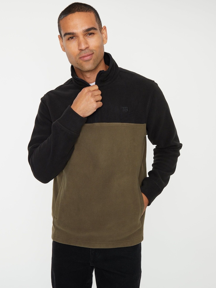 Threadbare Black Colourblock Quarter Zip Fleece - Image 1 of 4