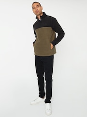 Threadbare Black Colourblock Quarter Zip Fleece - Image 2 of 4