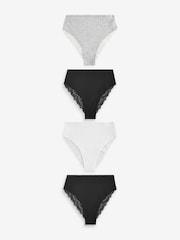 White/Black/Grey High Rise High Leg Lace Knickers 4 Pack - Image 5 of 9