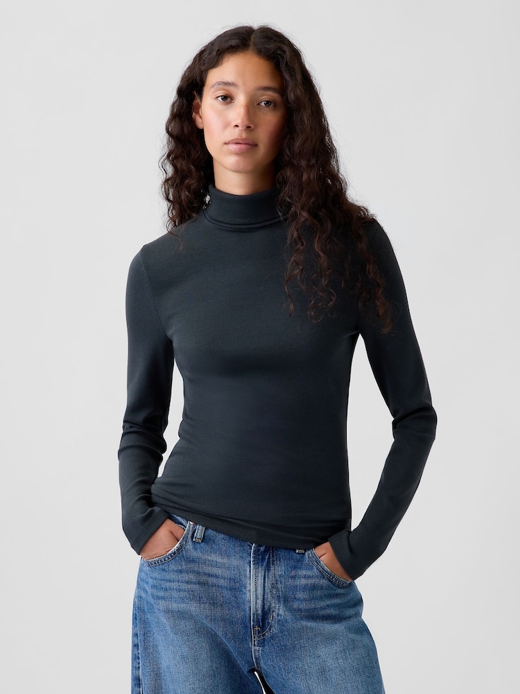 Gap Charcoal Grey Modern Turtle Neck Long Sleeve T-Shirt - Image 1 of 4 Gap Charcoal Grey Modern Turtle Neck Long Sleeve T-Shirt - Image 1 of 4