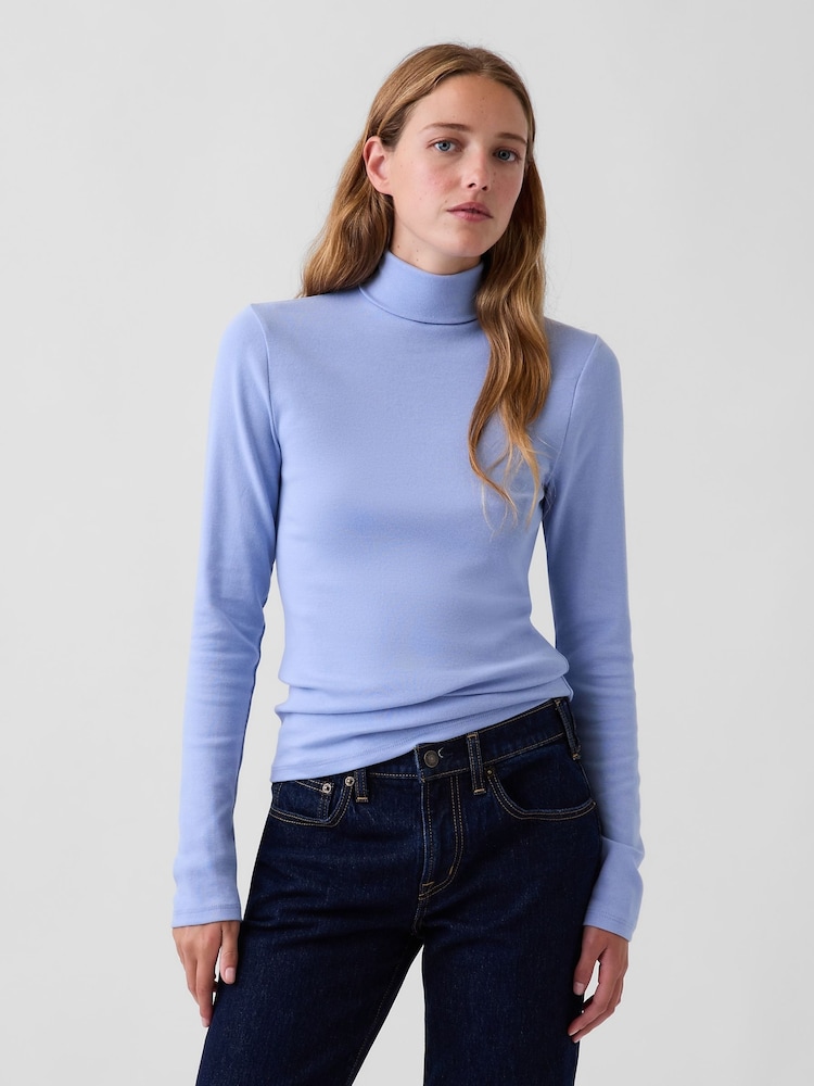 Gap Light Blue Modern Turtle Neck Long Sleeve T-Shirt - Image 1 of 4 Gap Light Blue Modern Turtle Neck Long Sleeve T-Shirt - Image 1 of 4