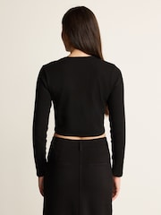 Black Double Layer Ribbed Long Sleeve Crew Neck Top - Image 3 of 6