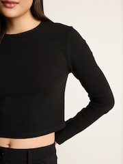Black Double Layer Ribbed Long Sleeve Crew Neck Top - Image 4 of 6