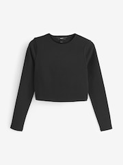 Black Double Layer Ribbed Long Sleeve Crew Neck Top - Image 5 of 6