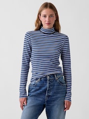 Gap Navy Stripe Modern Turtle Neck Long Sleeve T-Shirt - Image 1 of 3