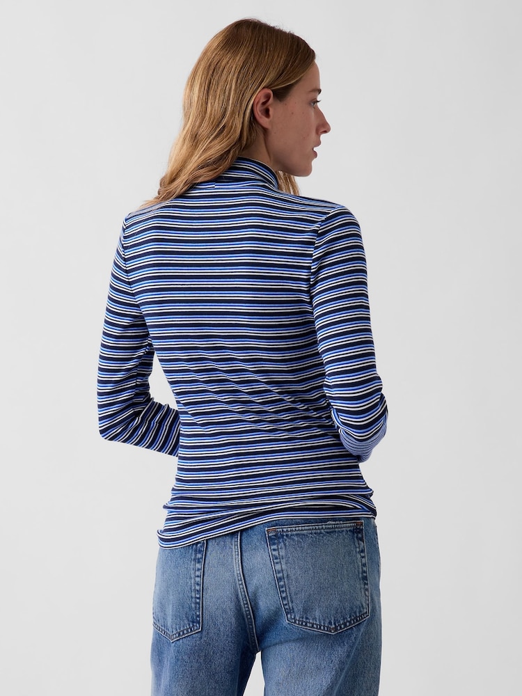 Gap Navy Stripe Modern Turtle Neck Long Sleeve T-Shirt - Image 2 of 3 Gap Navy Stripe Modern Turtle Neck Long Sleeve T-Shirt - Image 2 of 3