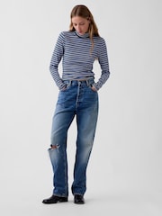 Gap Navy Stripe Modern Turtle Neck Long Sleeve T-Shirt - Image 3 of 3