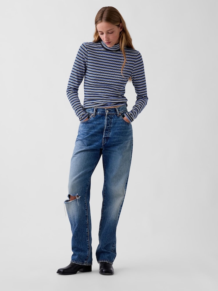 Gap Navy Stripe Modern Turtle Neck Long Sleeve T-Shirt - Image 3 of 3 Gap Navy Stripe Modern Turtle Neck Long Sleeve T-Shirt - Image 3 of 3