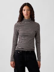Gap Brown Stripe Modern Turtle Neck Long Sleeve T-Shirt - Image 1 of 4