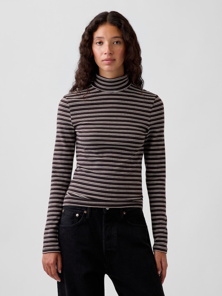 Gap Brown Stripe Modern Turtle Neck Long Sleeve T-Shirt - Image 1 of 4 Gap Brown Stripe Modern Turtle Neck Long Sleeve T-Shirt - Image 1 of 4