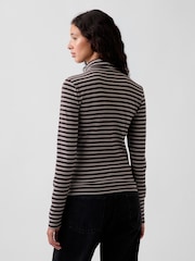 Gap Brown Stripe Modern Turtle Neck Long Sleeve T-Shirt - Image 2 of 4