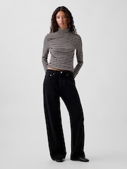 Gap Brown Stripe Modern Turtle Neck Long Sleeve T-Shirt - Image 3 of 4