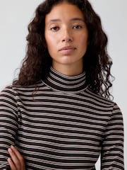 Gap Brown Stripe Modern Turtle Neck Long Sleeve T-Shirt - Image 4 of 4