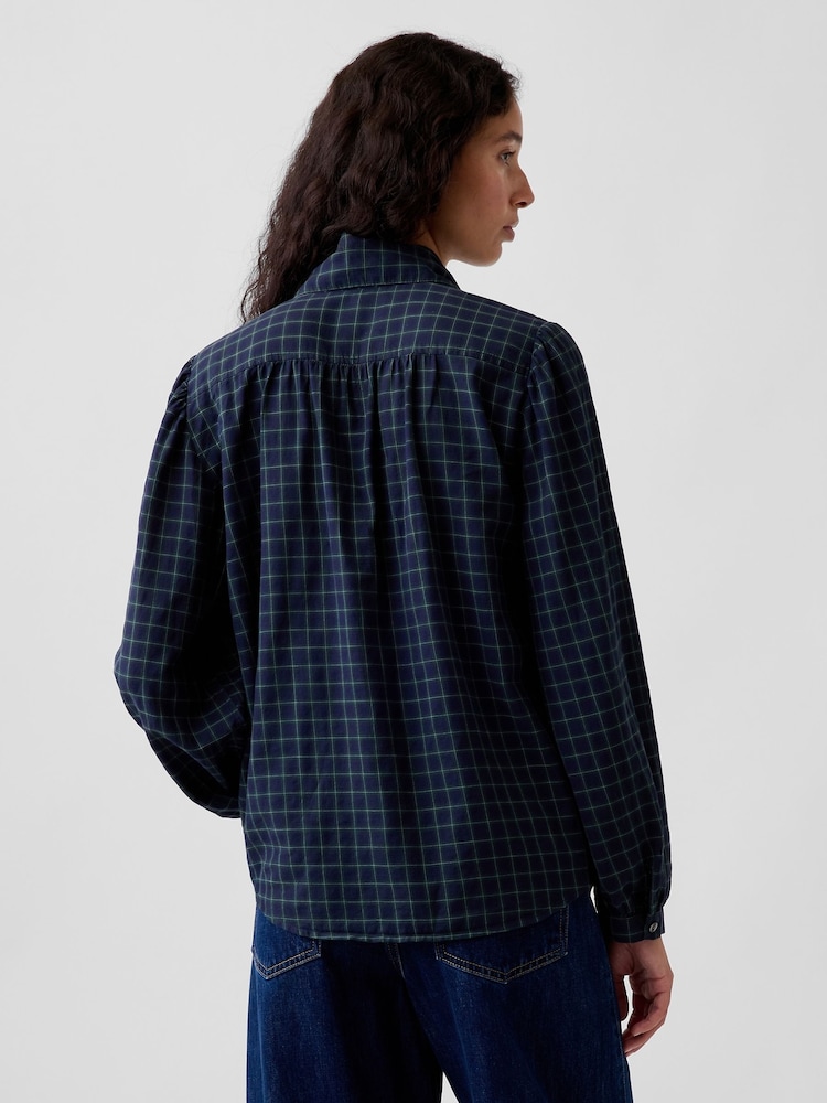 Gap Blue Green Check Tie-Neck Shirt - Image 2 of 4 Gap Blue Green Check Tie-Neck Shirt - Image 2 of 4
