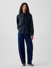 Gap Blue Green Check Tie-Neck Shirt - Image 3 of 4