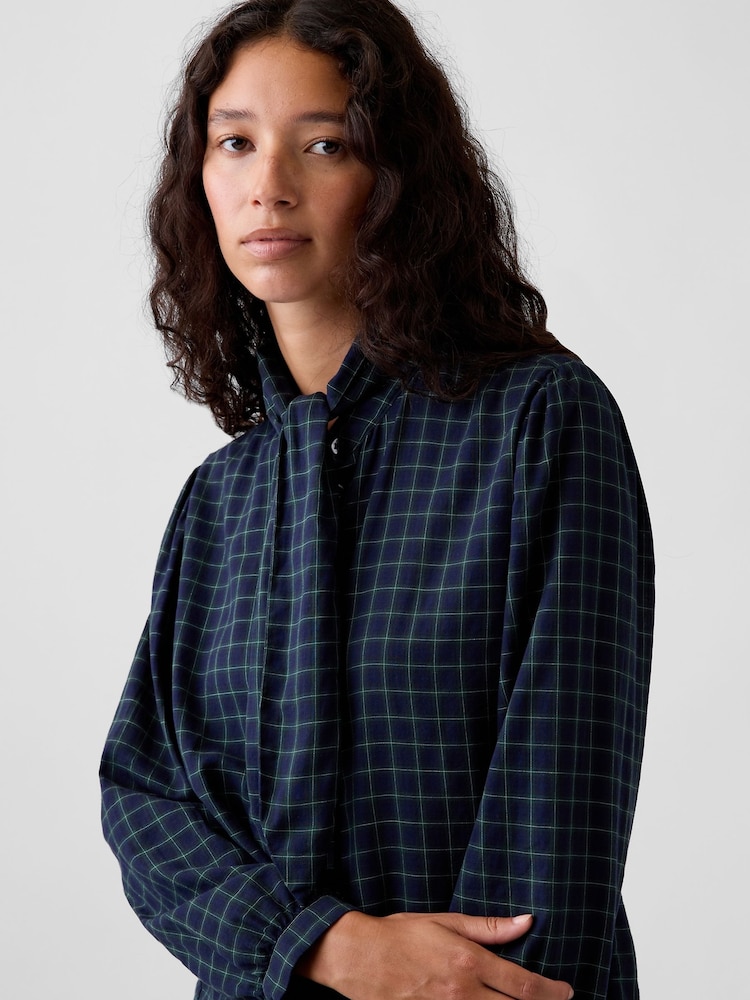 Gap Blue Green Check Tie-Neck Shirt - Image 4 of 4 Gap Blue Green Check Tie-Neck Shirt - Image 4 of 4