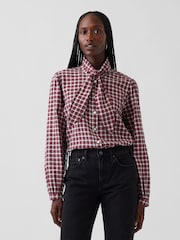 Gap Red White Check Tie-Neck Shirt - Image 1 of 4