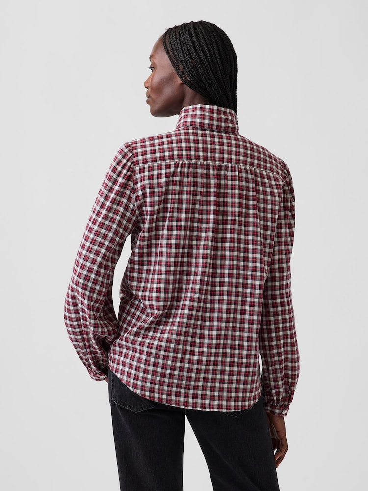 Gap Red White Check Tie-Neck Shirt - Image 2 of 4 Gap Red White Check Tie-Neck Shirt - Image 2 of 4