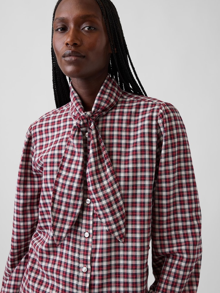 Gap Red White Check Tie-Neck Shirt - Image 4 of 4 Gap Red White Check Tie-Neck Shirt - Image 4 of 4