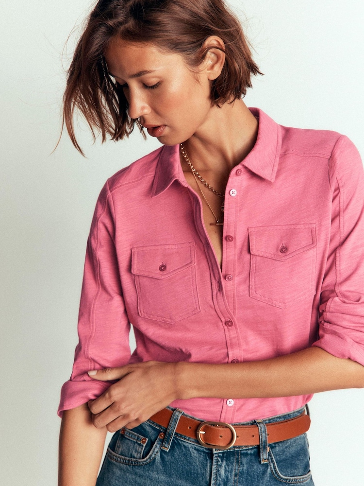 Boden Pink Seam Detail Jersey Shirt - Image 1 of 6 Boden Pink Seam Detail Jersey Shirt - Image 1 of 6